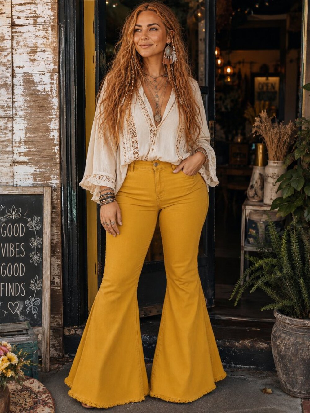 Folk Mustard Yellow Wide Leg Flare Jeans plus size